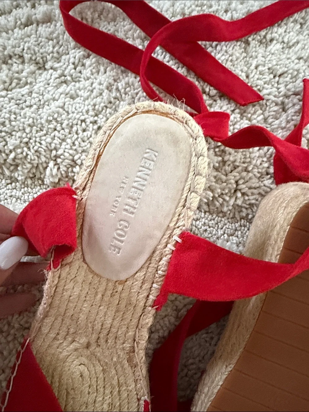 Kenneth Cole Red Espadrille Wedge Sandals with Ankle Wrap